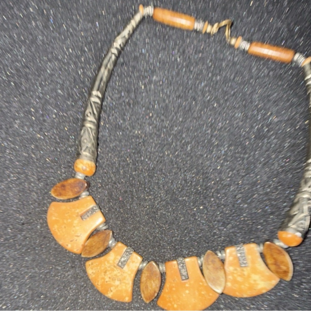 Handcrafted Orange And Silver Statement Necklace - image 3